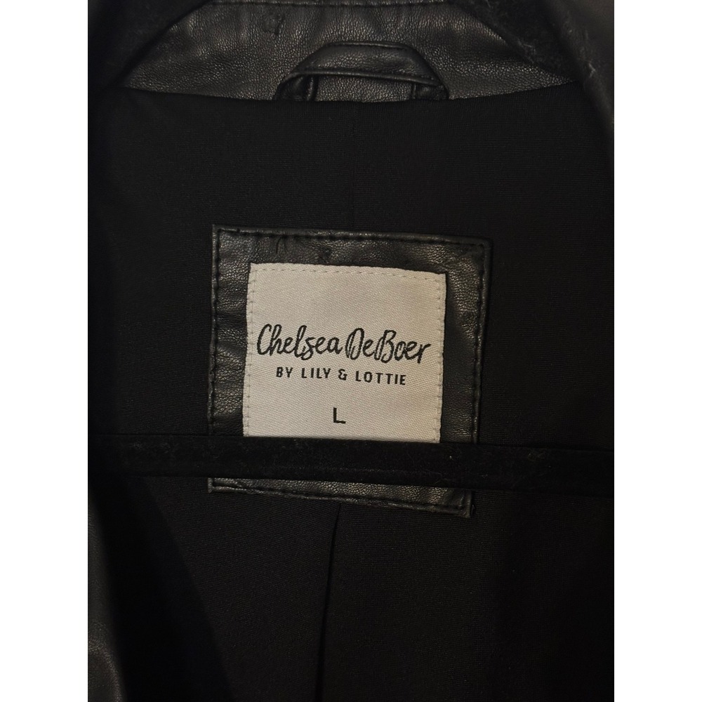 Chelsea DeBoer Lily & Lottie Black Faux Leather Belted Moto Biker Jacket Large - Picture 3 of 8